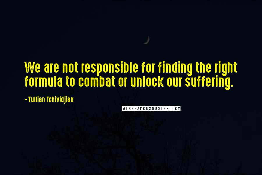 Tullian Tchividjian Quotes: We are not responsible for finding the right formula to combat or unlock our suffering.