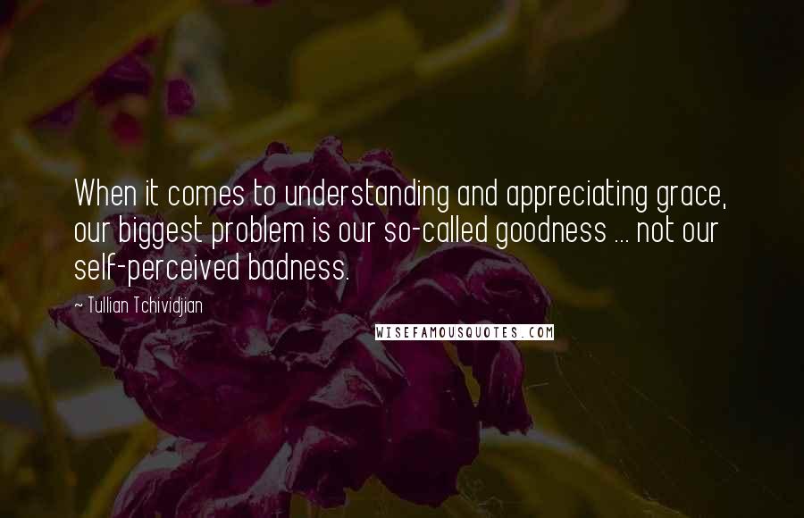 Tullian Tchividjian Quotes: When it comes to understanding and appreciating grace, our biggest problem is our so-called goodness ... not our self-perceived badness.