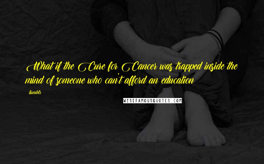 Tumblr Quotes: What if the Cure for Cancer was trapped inside the mind of someone who can't afford an education