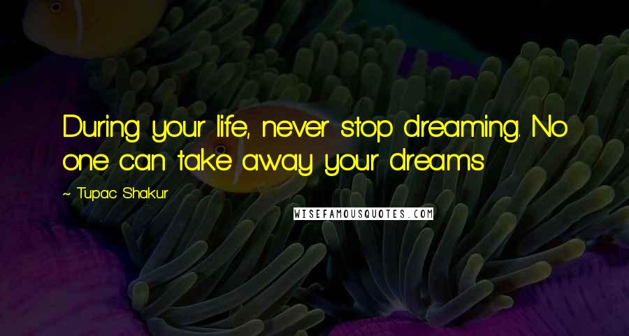 Tupac Shakur Quotes: During your life, never stop dreaming. No one can take away your dreams