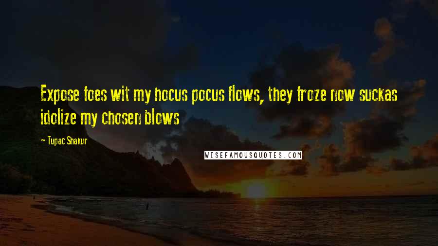 Tupac Shakur Quotes: Expose foes wit my hocus pocus flows, they froze now suckas idolize my chosen blows