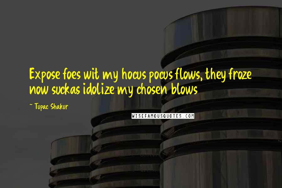 Tupac Shakur Quotes: Expose foes wit my hocus pocus flows, they froze now suckas idolize my chosen blows