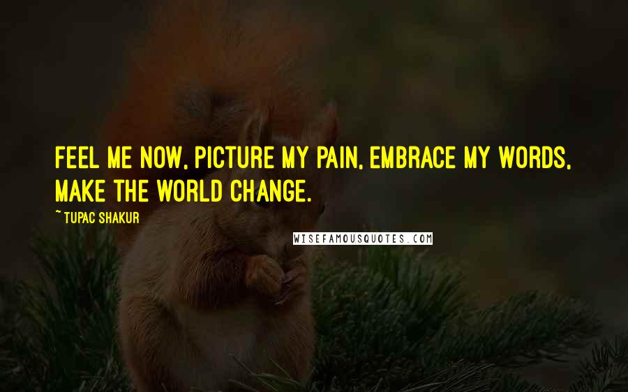 Tupac Shakur Quotes: Feel me now, picture my pain, embrace my words, make the world change.