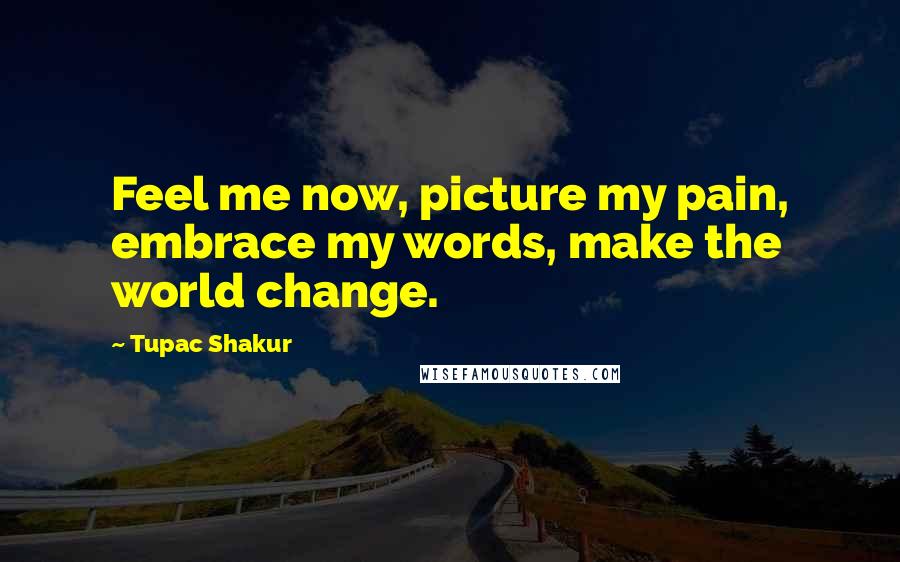 Tupac Shakur Quotes: Feel me now, picture my pain, embrace my words, make the world change.