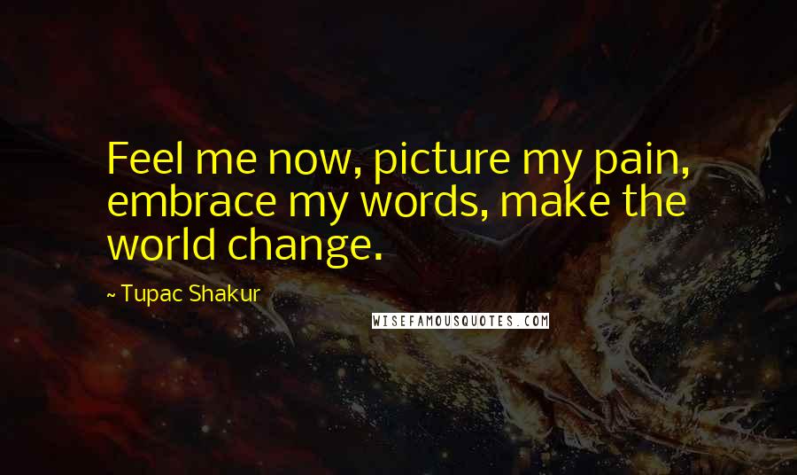 Tupac Shakur Quotes: Feel me now, picture my pain, embrace my words, make the world change.