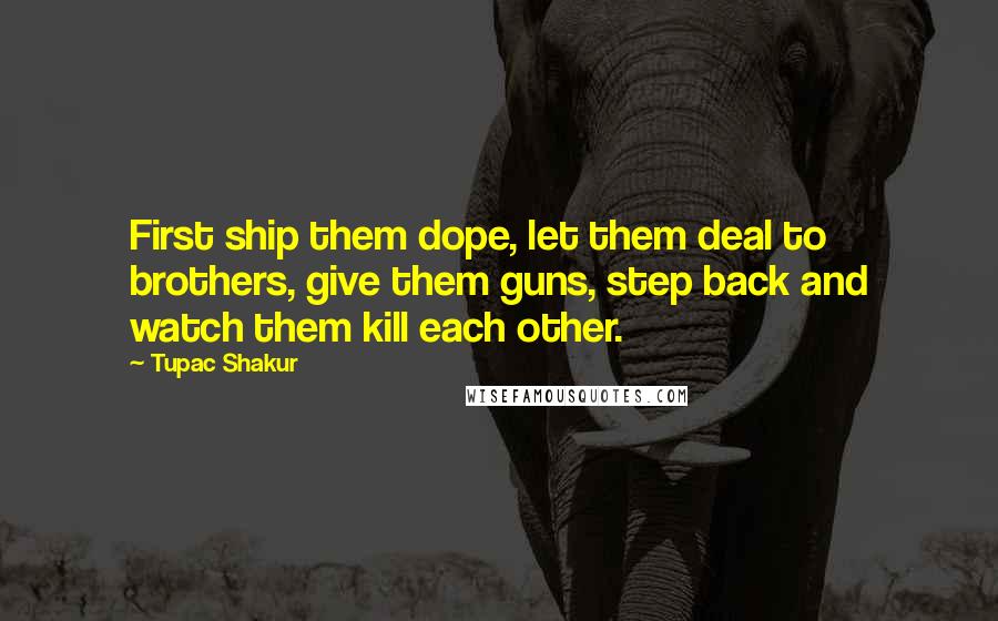 Tupac Shakur Quotes: First ship them dope, let them deal to brothers, give them guns, step back and watch them kill each other.