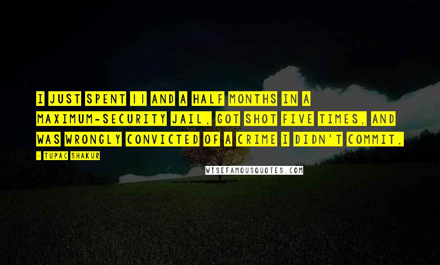 Tupac Shakur Quotes: I just spent 11 and a half months in a maximum-security jail, got shot five times, and was wrongly convicted of a crime I didn't commit.