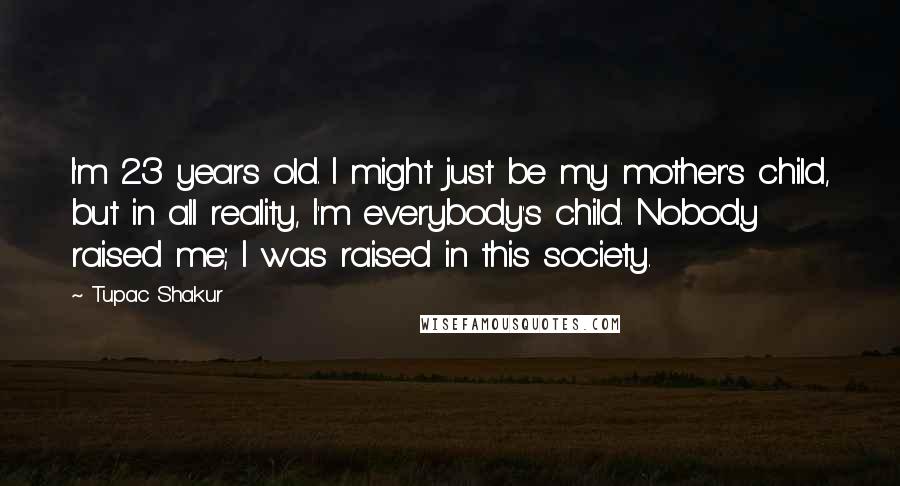 Tupac Shakur Quotes: I'm 23 years old. I might just be my mother's child, but in all reality, I'm everybody's child. Nobody raised me; I was raised in this society.