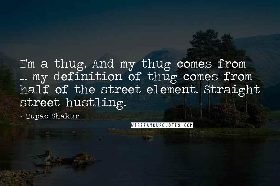Tupac Shakur Quotes: I'm a thug. And my thug comes from ... my definition of thug comes from half of the street element. Straight street hustling.