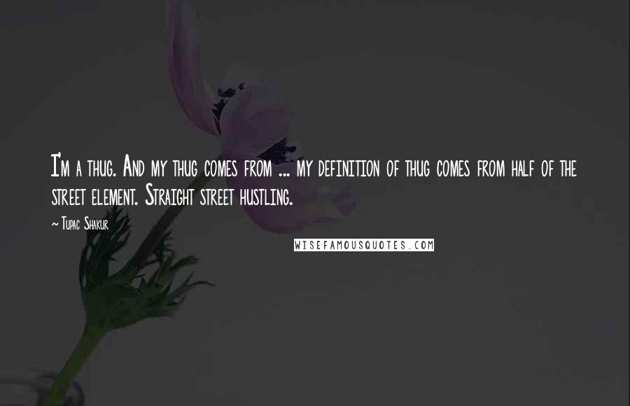 Tupac Shakur Quotes: I'm a thug. And my thug comes from ... my definition of thug comes from half of the street element. Straight street hustling.