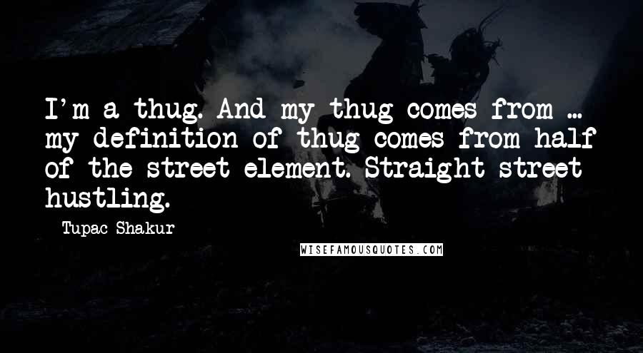 Tupac Shakur Quotes: I'm a thug. And my thug comes from ... my definition of thug comes from half of the street element. Straight street hustling.