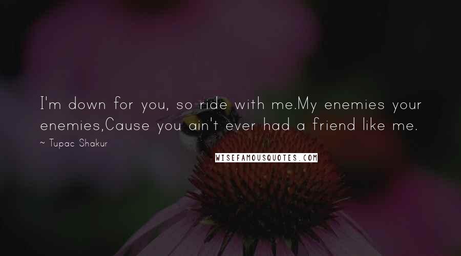 Tupac Shakur Quotes: I'm down for you, so ride with me.My enemies your enemies,Cause you ain't ever had a friend like me.