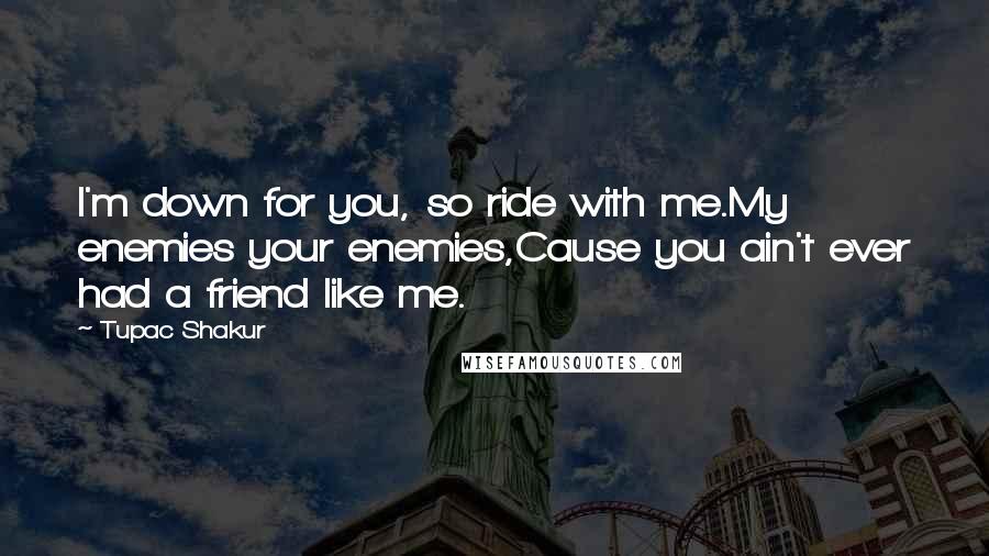 Tupac Shakur Quotes: I'm down for you, so ride with me.My enemies your enemies,Cause you ain't ever had a friend like me.