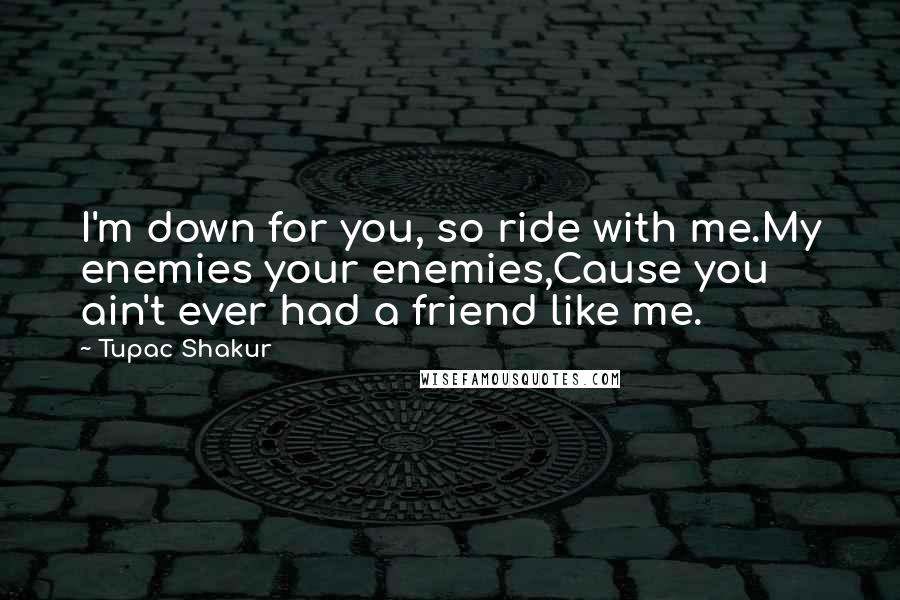 Tupac Shakur Quotes: I'm down for you, so ride with me.My enemies your enemies,Cause you ain't ever had a friend like me.
