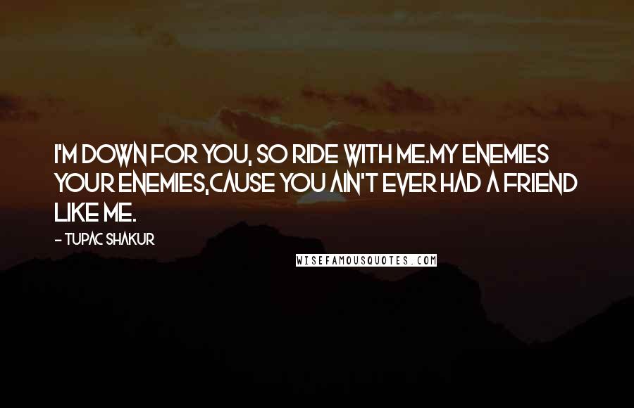 Tupac Shakur Quotes: I'm down for you, so ride with me.My enemies your enemies,Cause you ain't ever had a friend like me.