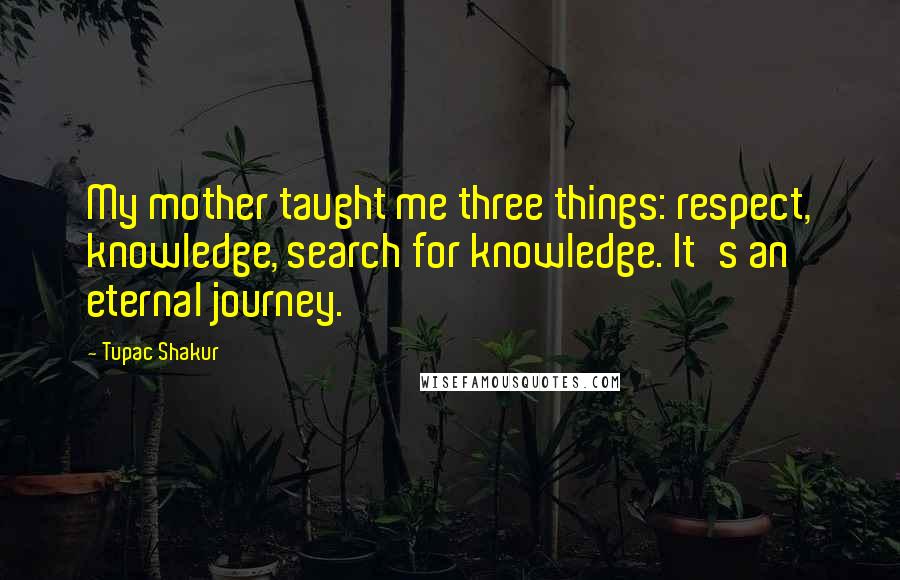 Tupac Shakur Quotes: My mother taught me three things: respect, knowledge, search for knowledge. It's an eternal journey.