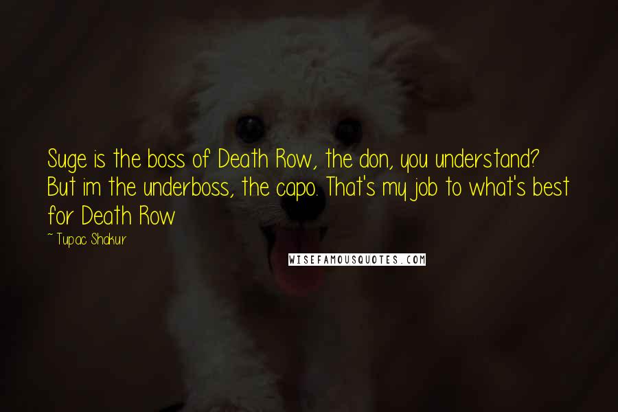 Tupac Shakur Quotes: Suge is the boss of Death Row, the don, you understand? But im the underboss, the capo. That's my job to what's best for Death Row