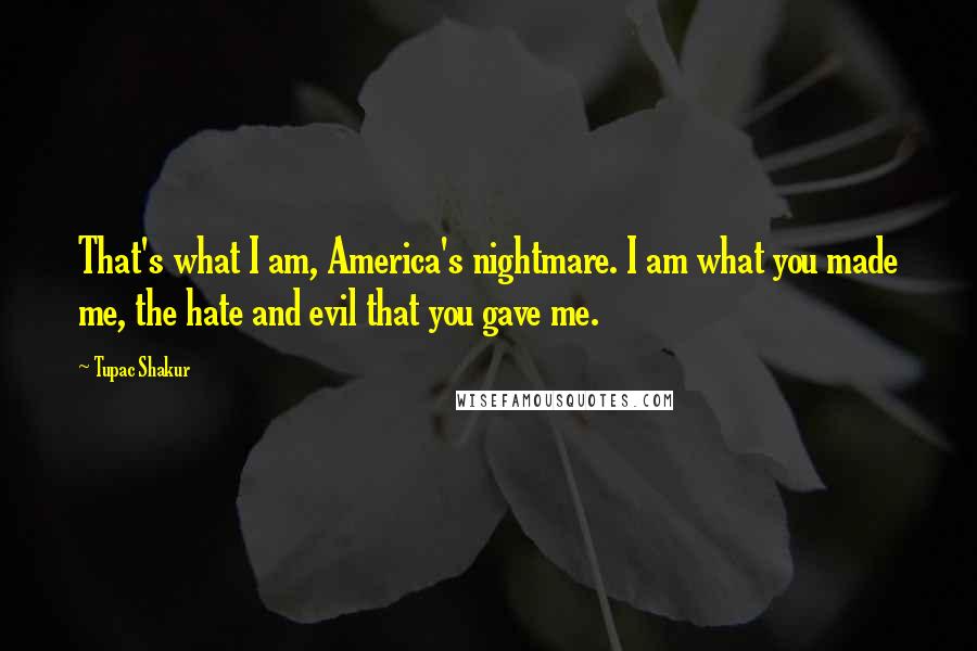 Tupac Shakur Quotes: That's what I am, America's nightmare. I am what you made me, the hate and evil that you gave me.