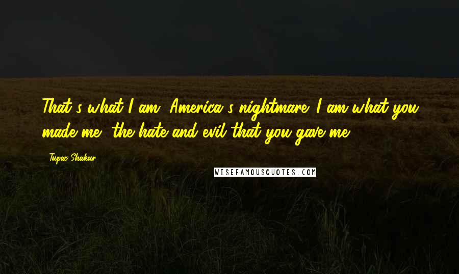 Tupac Shakur Quotes: That's what I am, America's nightmare. I am what you made me, the hate and evil that you gave me.