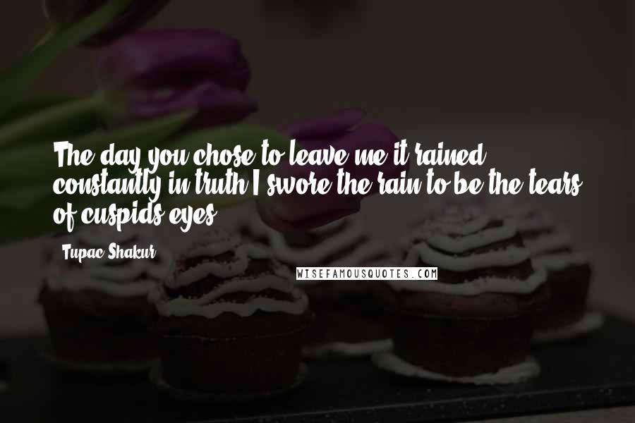 Tupac Shakur Quotes: The day you chose to leave me it rained constantly in truth I swore the rain to be the tears of cuspids eyes.