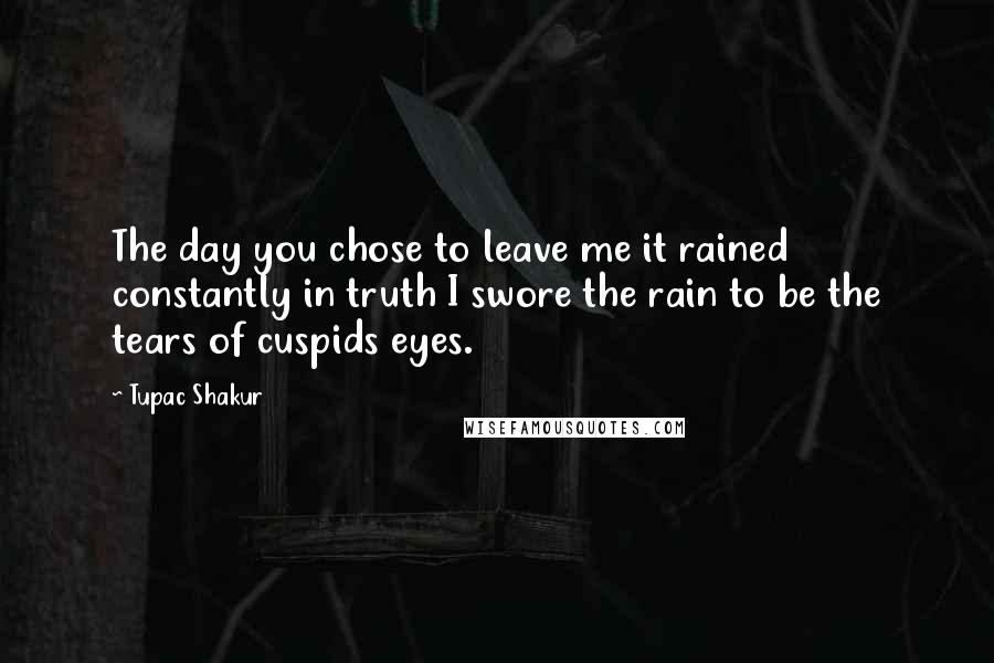 Tupac Shakur Quotes: The day you chose to leave me it rained constantly in truth I swore the rain to be the tears of cuspids eyes.