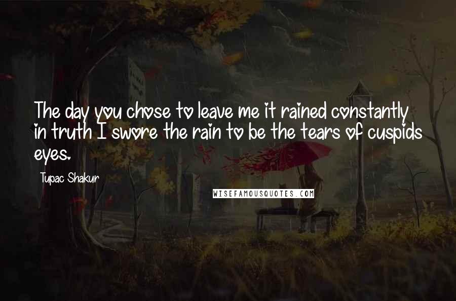 Tupac Shakur Quotes: The day you chose to leave me it rained constantly in truth I swore the rain to be the tears of cuspids eyes.