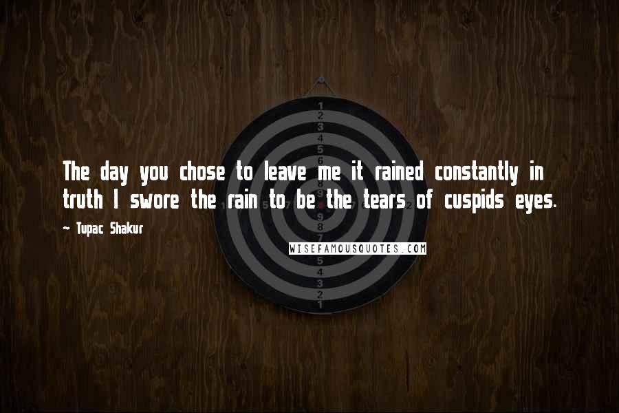 Tupac Shakur Quotes: The day you chose to leave me it rained constantly in truth I swore the rain to be the tears of cuspids eyes.