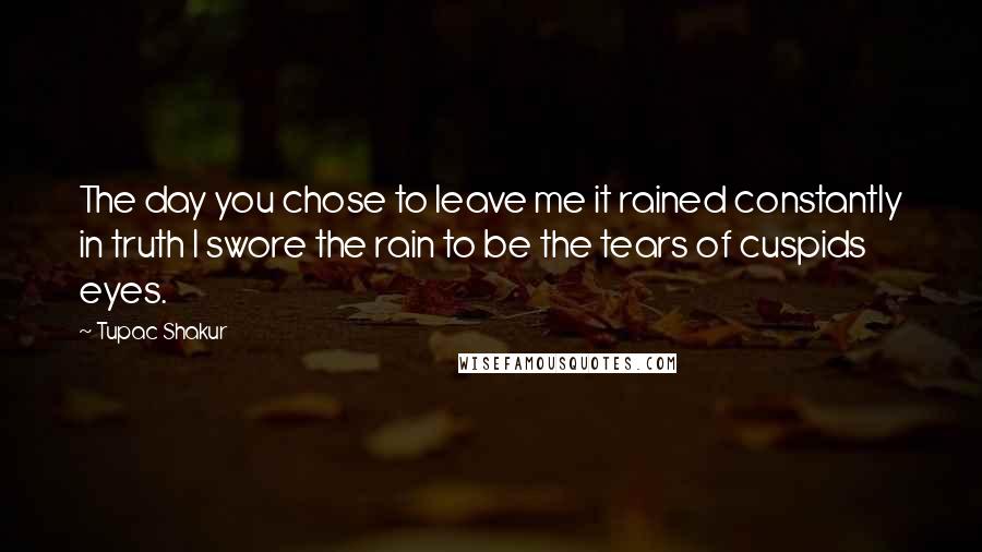 Tupac Shakur Quotes: The day you chose to leave me it rained constantly in truth I swore the rain to be the tears of cuspids eyes.