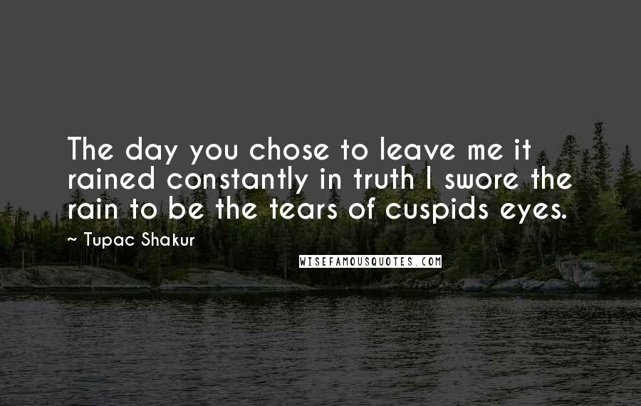 Tupac Shakur Quotes: The day you chose to leave me it rained constantly in truth I swore the rain to be the tears of cuspids eyes.