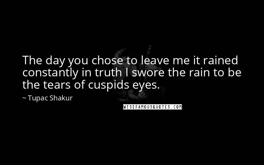 Tupac Shakur Quotes: The day you chose to leave me it rained constantly in truth I swore the rain to be the tears of cuspids eyes.