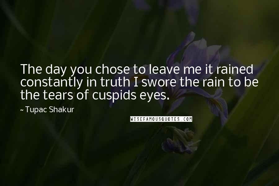 Tupac Shakur Quotes: The day you chose to leave me it rained constantly in truth I swore the rain to be the tears of cuspids eyes.