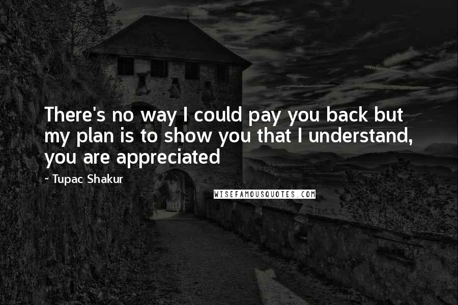 Tupac Shakur Quotes: There's no way I could pay you back but my plan is to show you that I understand, you are appreciated