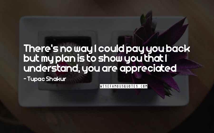 Tupac Shakur Quotes: There's no way I could pay you back but my plan is to show you that I understand, you are appreciated