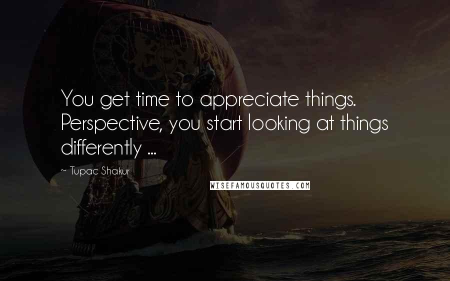 Tupac Shakur Quotes: You get time to appreciate things. Perspective, you start looking at things differently ...