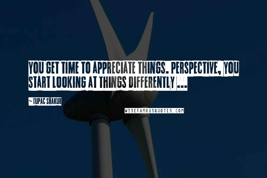 Tupac Shakur Quotes: You get time to appreciate things. Perspective, you start looking at things differently ...