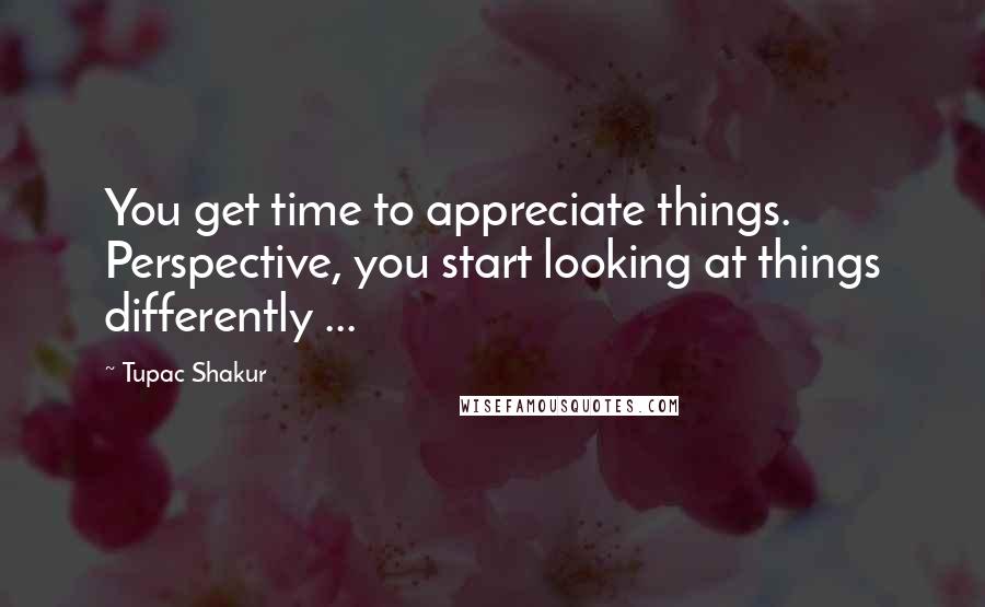 Tupac Shakur Quotes: You get time to appreciate things. Perspective, you start looking at things differently ...