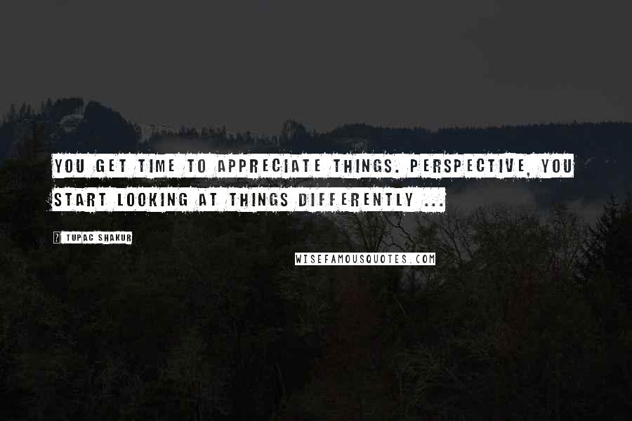 Tupac Shakur Quotes: You get time to appreciate things. Perspective, you start looking at things differently ...