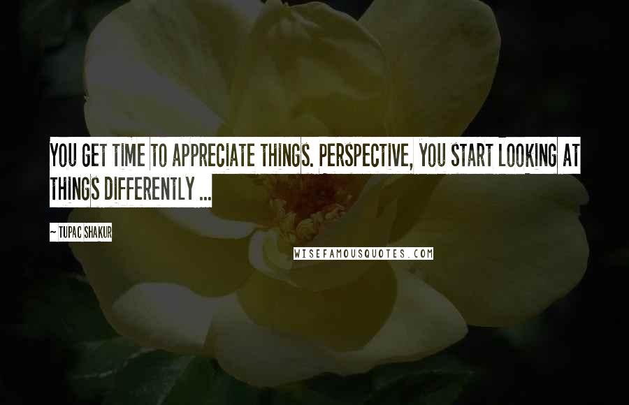 Tupac Shakur Quotes: You get time to appreciate things. Perspective, you start looking at things differently ...