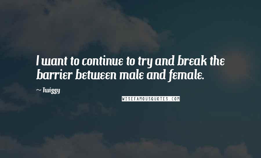 Twiggy Quotes: I want to continue to try and break the barrier between male and female.