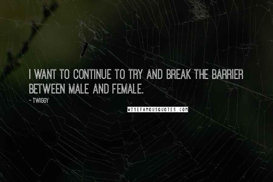 Twiggy Quotes: I want to continue to try and break the barrier between male and female.