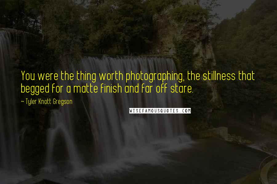 Tyler Knott Gregson Quotes: You were the thing worth photographing, the stillness that begged for a matte finish and far off stare.