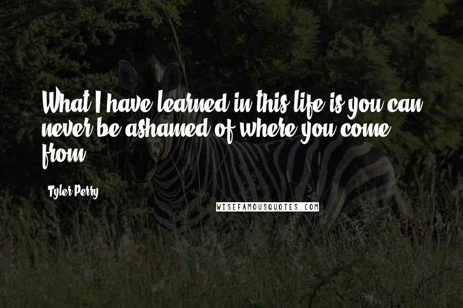 Tyler Perry Quotes: What I have learned in this life is you can never be ashamed of where you come from.