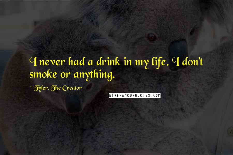 Tyler, The Creator Quotes: I never had a drink in my life. I don't smoke or anything.