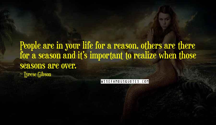 Tyrese Gibson Quotes: People are in your life for a reason, others are there for a season and it's important to realize when those seasons are over.