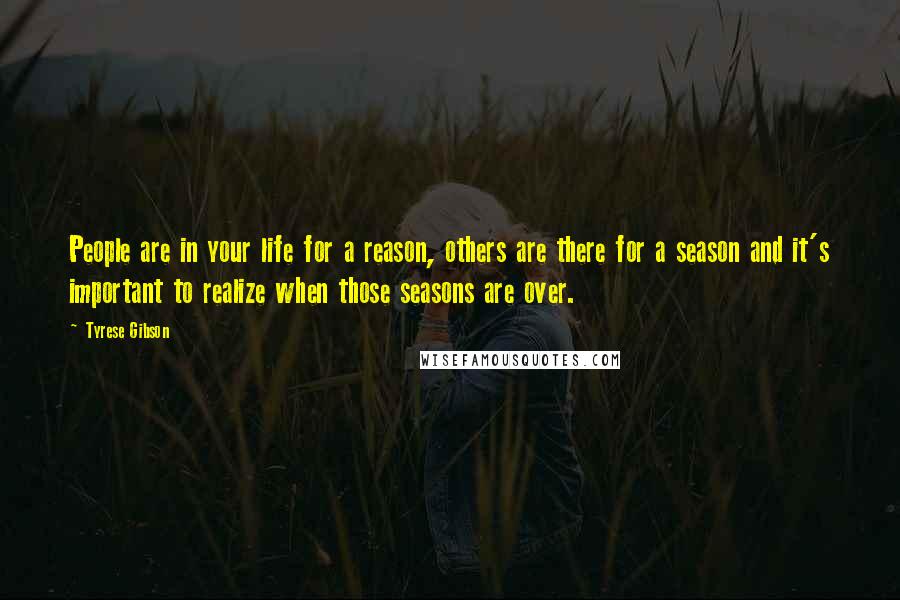 Tyrese Gibson Quotes: People are in your life for a reason, others are there for a season and it's important to realize when those seasons are over.