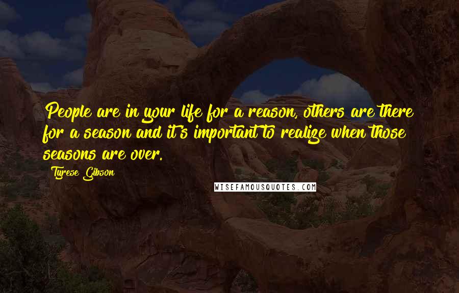 Tyrese Gibson Quotes: People are in your life for a reason, others are there for a season and it's important to realize when those seasons are over.