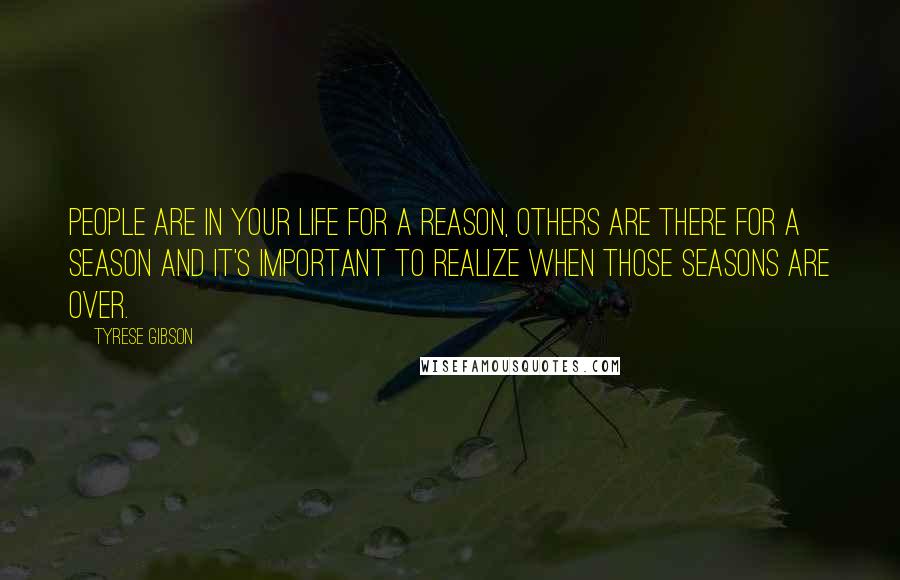 Tyrese Gibson Quotes: People are in your life for a reason, others are there for a season and it's important to realize when those seasons are over.