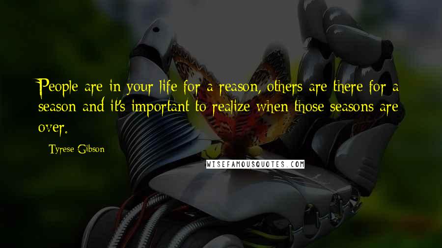 Tyrese Gibson Quotes: People are in your life for a reason, others are there for a season and it's important to realize when those seasons are over.