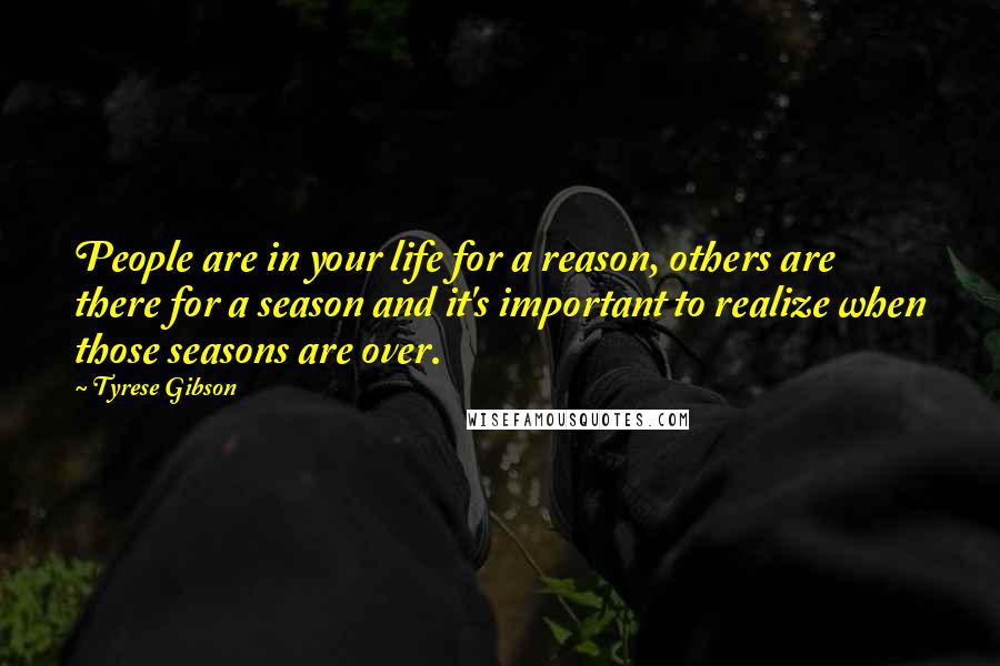 Tyrese Gibson Quotes: People are in your life for a reason, others are there for a season and it's important to realize when those seasons are over.