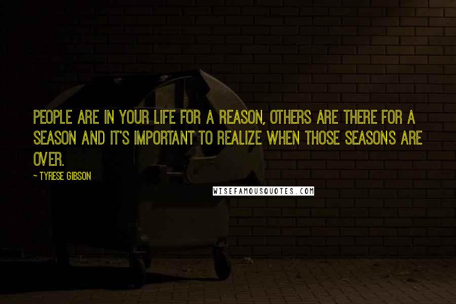 Tyrese Gibson Quotes: People are in your life for a reason, others are there for a season and it's important to realize when those seasons are over.